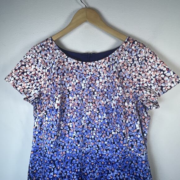 Talbots Floral blue Ombre Sheath Career Dress Size 14 petite scoop neck office - Picture 4 of 13